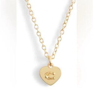 Coach Gold Heart Pendant Necklace Signature C Charm NWT Designer Jewelry